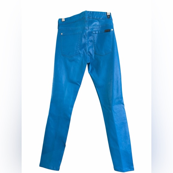 7 For All Mankind Skinny Coated Vibrant Blue Skinny Jeans - Picture 3 of 8